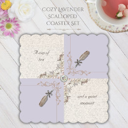 Cozy Lavender Bookish Scalloped Edge Untersetzer