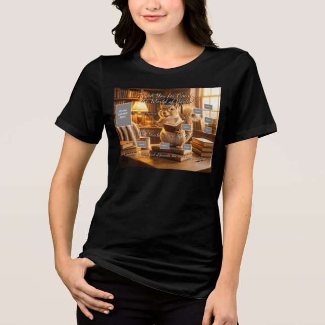 Cozy Library Squirrel Teacher Appreciation Shirt (Vorderseite)