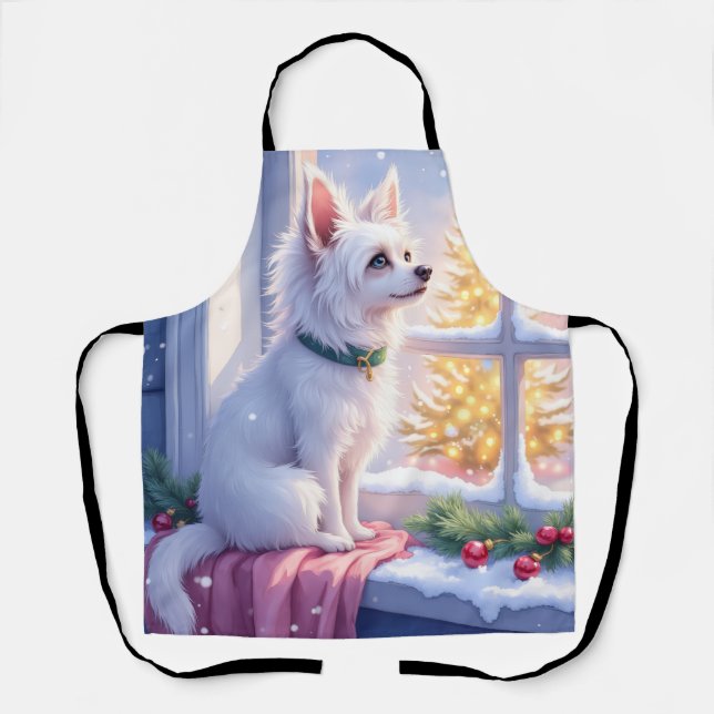 Cozy Maltese by Snowy Window Christmas Dog Art Schürze (Vorderseite)