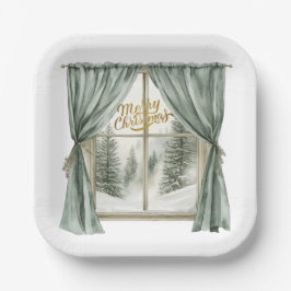 Cozy Merry Christmas Paper Plate  Winter Window Pappteller