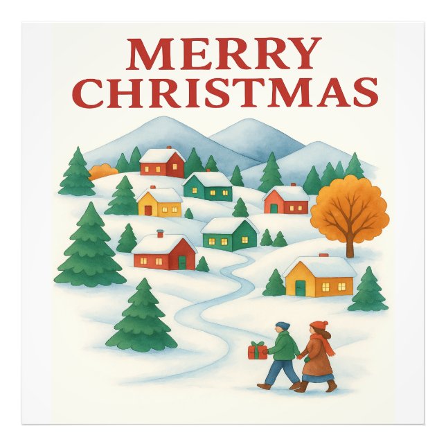 Cozy Merry Christmas Winter Village Photo Tile Fotodruck (Vorne)