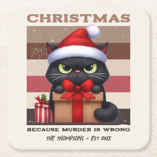 Cozy Mocha Mousse Funny Cat Retro Christmas Rechteckiger Pappuntersetzer (Vorderseite)