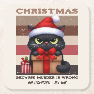 Cozy Mocha Mousse Lustige Katze Retro Weihnachten Rechteckiger Pappuntersetzer