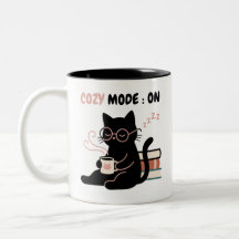 Cozy-Modus An Süße Schwarze Katze Kaffee Bücher T-
