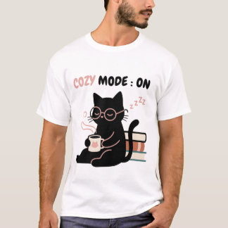 Cozy-Modus An T-Shirt mit süßer schwarzer Katze, K