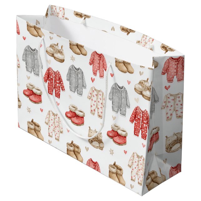Cozy Pajamas Boho Babyshower Pattern Große Geschenktüte (Rückseite Schrägansicht)