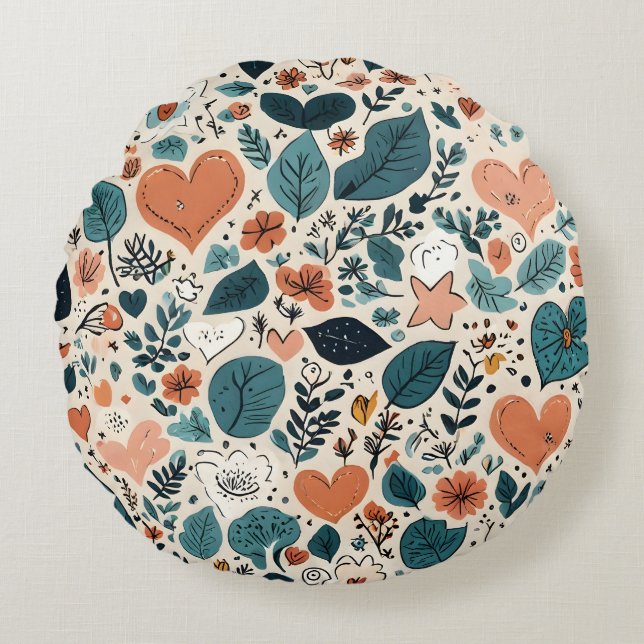 Cozy Pastel Floral & Geometric Pattern Pillow Rundes Kissen (Vorderseite)