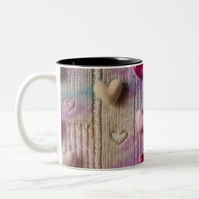 Cozy Pastel Knit Texture Multi Heart Two-Tone Mug (Gauche)