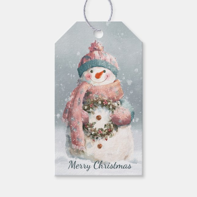 Cozy Pastel Snowman Christmas Geschenkanhänger (Vorderseite)