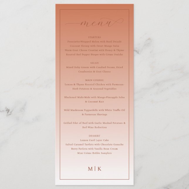 Cozy Peach Classic Wedding Menu Menükarte (Vorderseite)