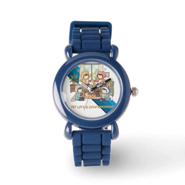 Cozy Pet Friends Chibi Anime Art Armbanduhr (Vorderseite)