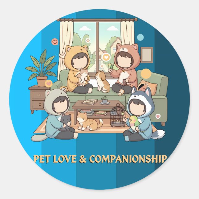 Cozy Pet Friends Chibi Anime Art Runder Aufkleber (Vorderseite)