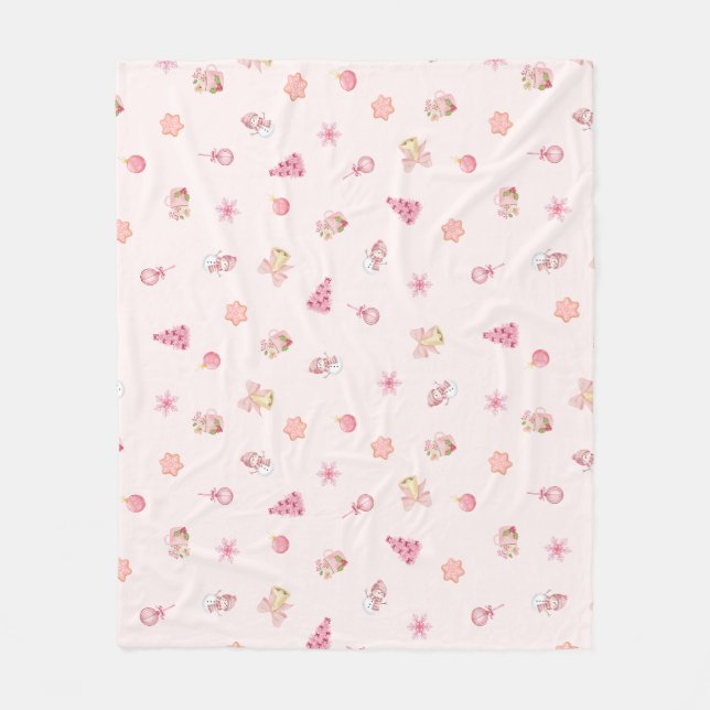 Cozy Pink Christmas Pattern Fleecedecke (Vorderseite)