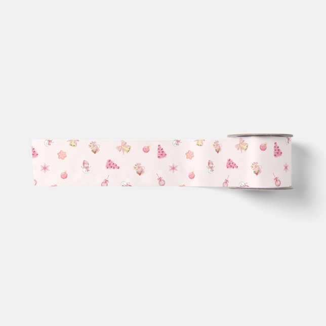 Cozy Pink Christmas Pattern Satinband (Vorderseite)