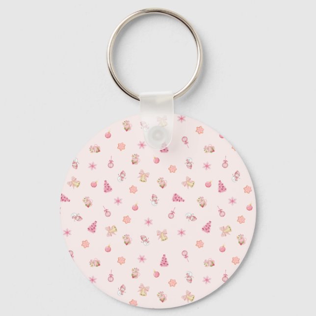 Cozy Pink Christmas Pattern Schlüsselanhänger (Vorderseite)