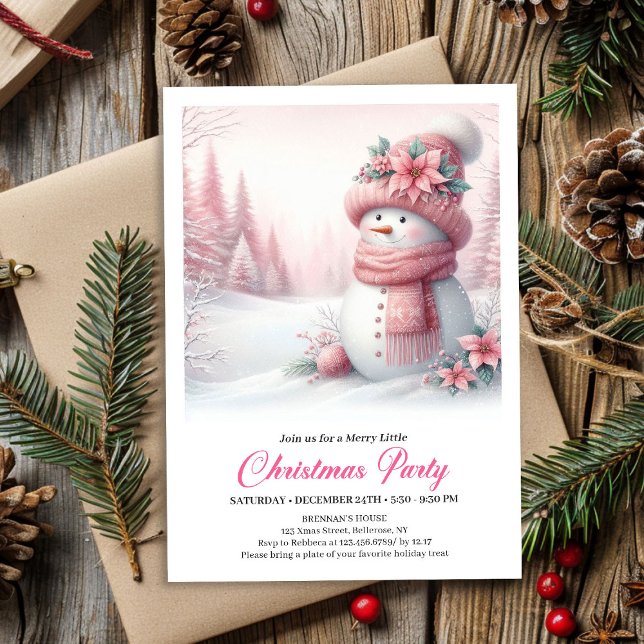 Cozy Pink Snowman Kids Editable Digital Christmas  Einladung (Cozy Pink Snowman Kids Editable Digital Christmas Invitation

)