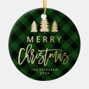 Cozy Plaid Grünes und schwarzes Büffelkaromuster Keramik Ornament
