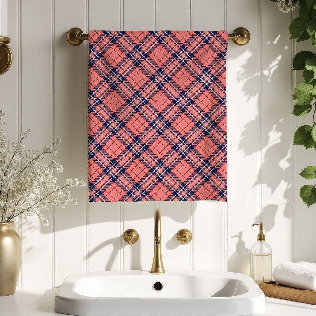 Cozy Plaid Towel Coral Navy Birthday Surprise (Cozy Plaid Towel Coral Navy Birthday Surprise)