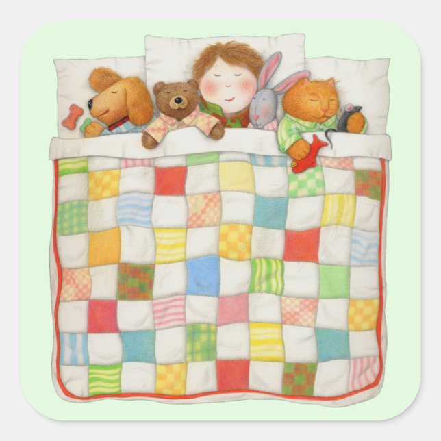 COZY QUILT Large Square Stickers - Green (Vorderseite)
