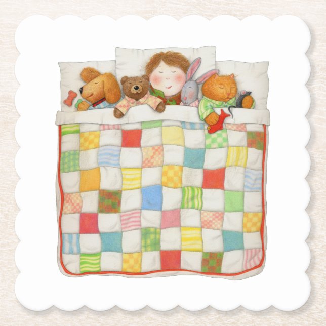 COZY QUILT Scalloped Square Paper Untersetzer (Vorderseite)
