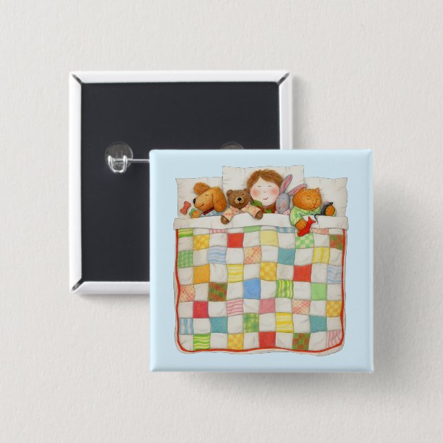 COZY QUILT Square Button Button - Blau (Vorne & Hinten)