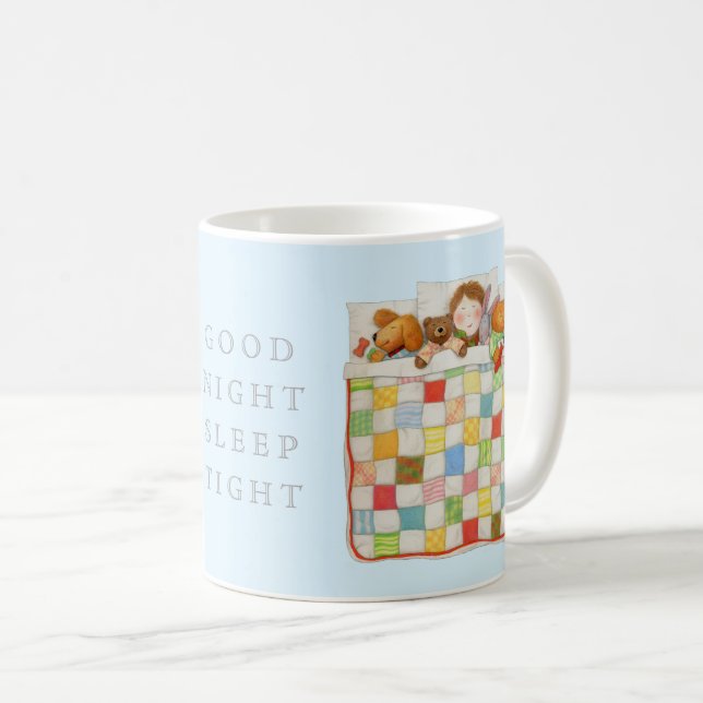 COZY QUILT Weiße Tasse + Blau (VorderseiteRechts)