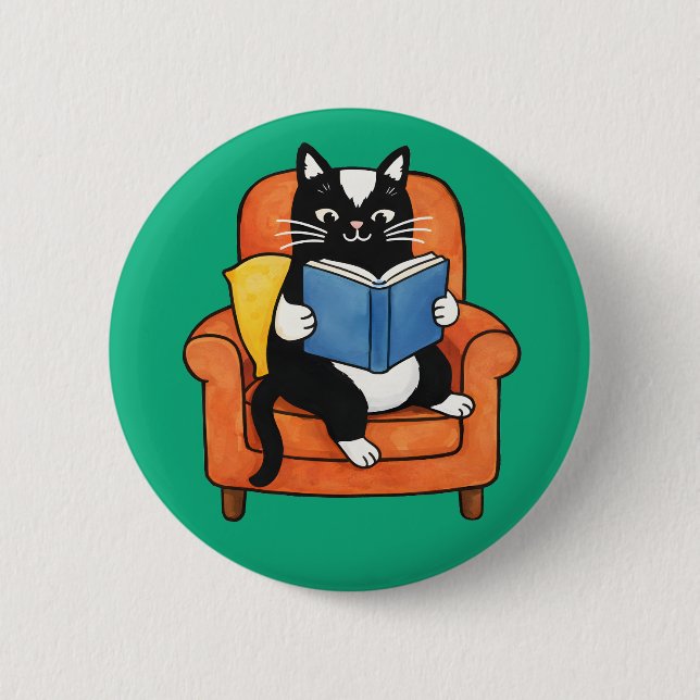Cozy Reading Cat in Armchair Book lover Button (Vorderseite)