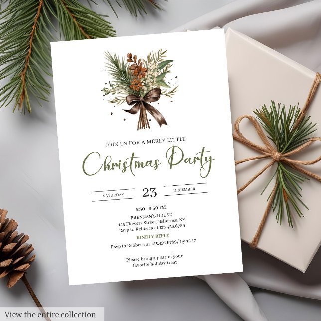 Cozy Red Green Watercolor Rustic Christmas Party  Einladung (Cozy Red Green Watercolor Rustic Christmas Party Invite

)
