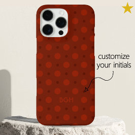 Cozy Red Orange Dots Pattern Custom Name Initials iPhone 16 Pro Max Hülle