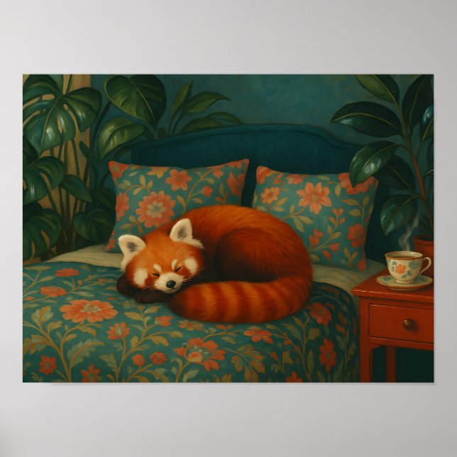 Cozy Red Panda Floral Poster (Vorne)