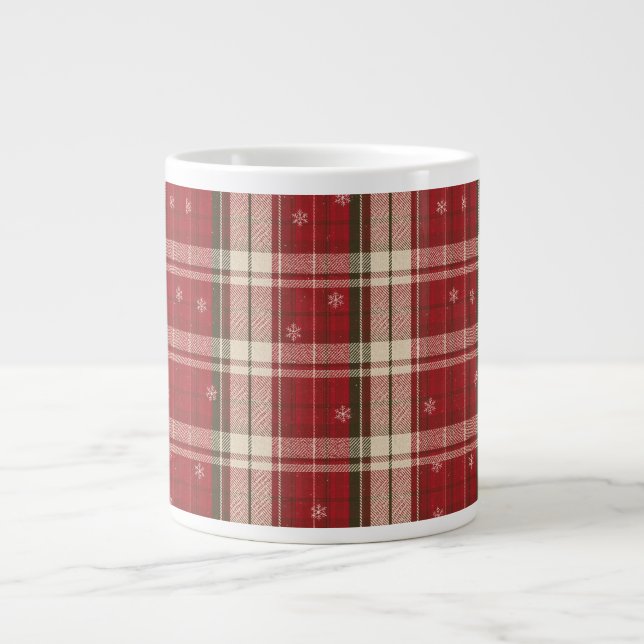 Cozy Red Plaid Snowflake Holiday Mug Jumbo-Tasse (Vorderseite)