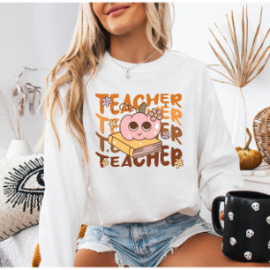 Cozy Retro Pumpkin Lehrer   Fall Class Outfit Sweatshirt