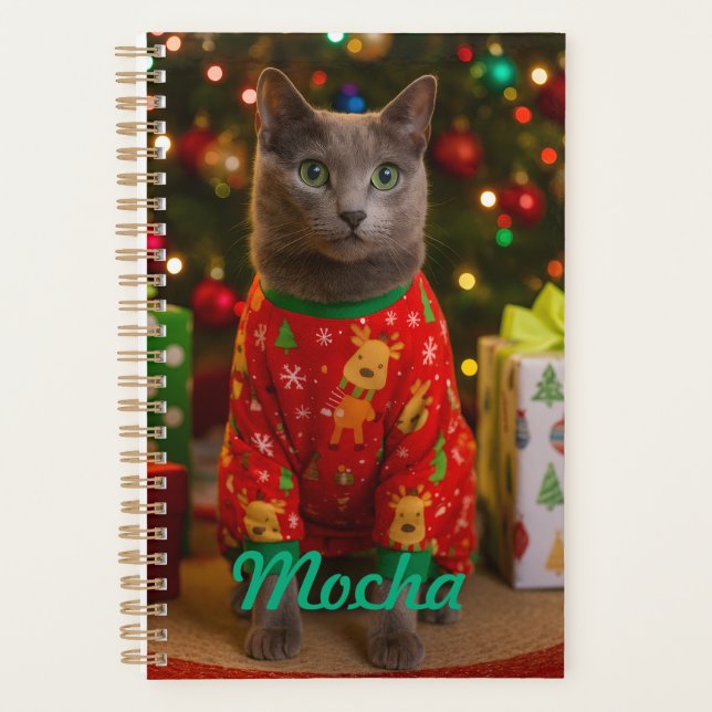 Cozy Russian Blue Cat Christmas Personalized  Planer (Vorderseite)