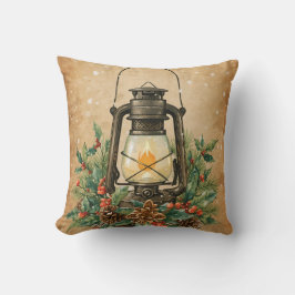 Cozy rustic lantern Christmas holly pine festive Kissen