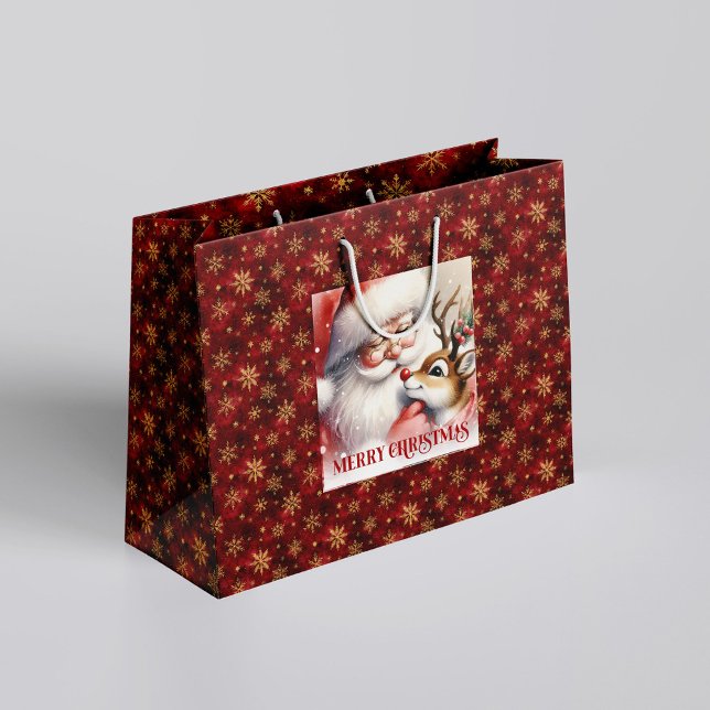 Cozy Santa and Rudolph Classic Christmas Gift Bag Große Geschenktüte (Cozy Santa and Rudolph Classic Christmas Gift Bag)