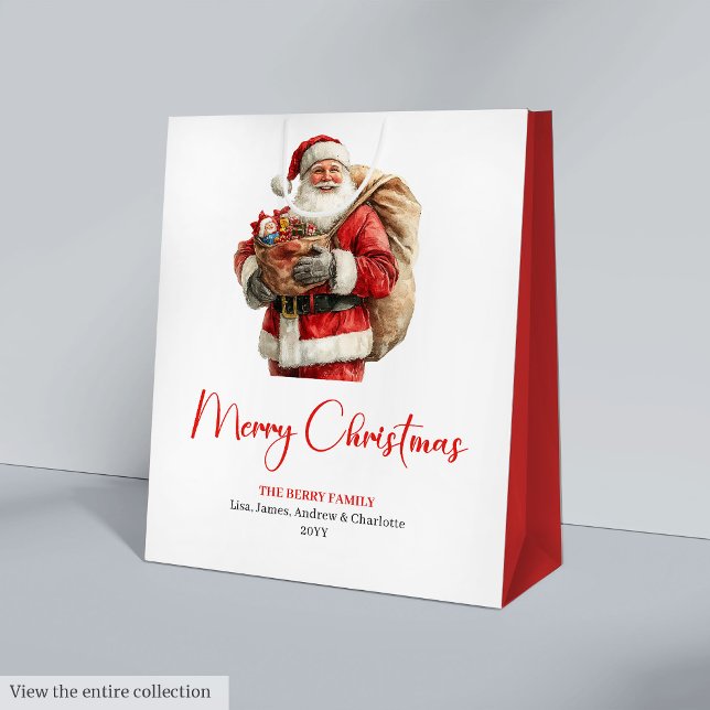 Cozy Santa Claus Minimalist Script Font Gift Bag Mittlere Geschenktüte (Cozy Santa Claus Minimalist Script Font Gift Bag)