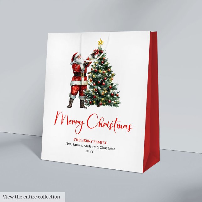Cozy Santa Claus Red Green Holiday Gift Bag Design Mittlere Geschenktüte (Cozy Santa Claus Red Green Holiday Gift Bag Design

)