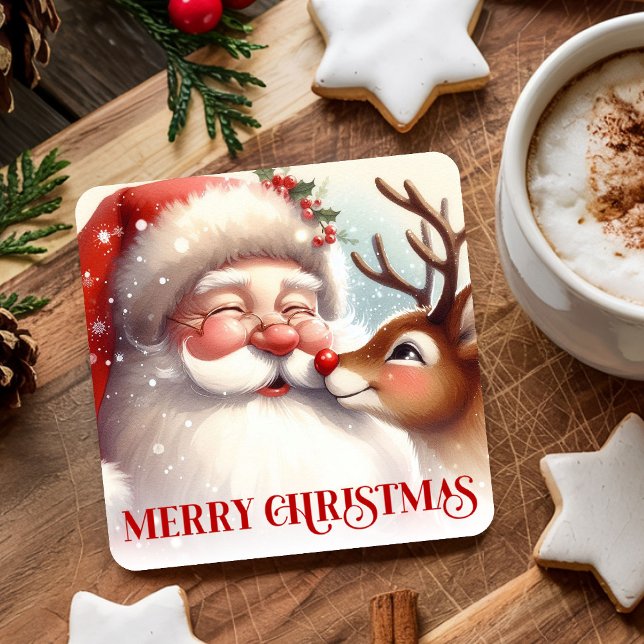 Cozy Santa Claus Rudolph Holiday Drink Coasters Rechteckiger Pappuntersetzer (Cozy Santa Claus Rudolph Holiday Drink Coasters)