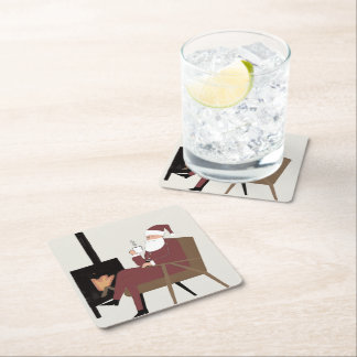 Cozy Santa Fireplace Pattern Paper Coasters Rechteckiger Pappuntersetzer