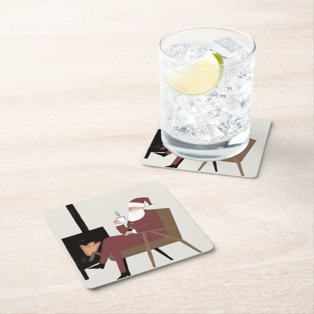 Cozy Santa Fireplace Pattern Paper Coasters  Rechteckiger Pappuntersetzer (Vor Ort)