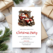Cozy Santa Watercolor Christmas Dinner Invitation