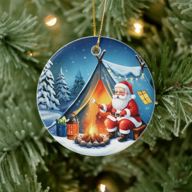 Cozy Santa Winter Camping Adventure Keramik Ornament (Baum)