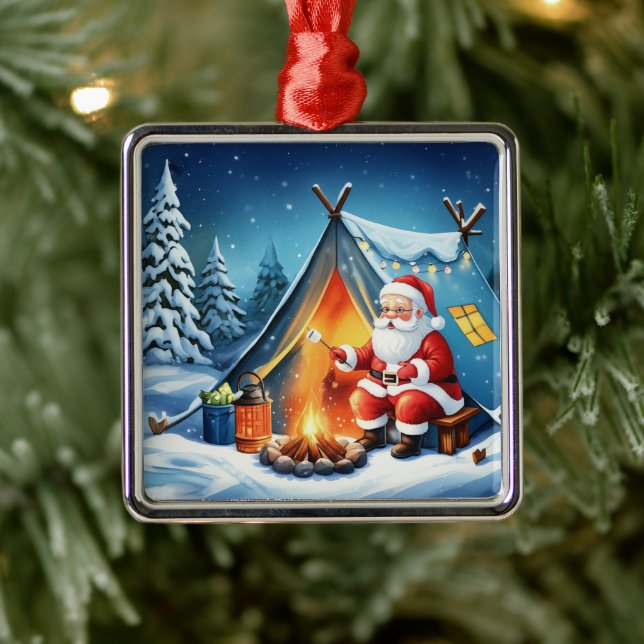 Cozy Santa Winter Camping Adventure Ornament Aus Metall (Baum)