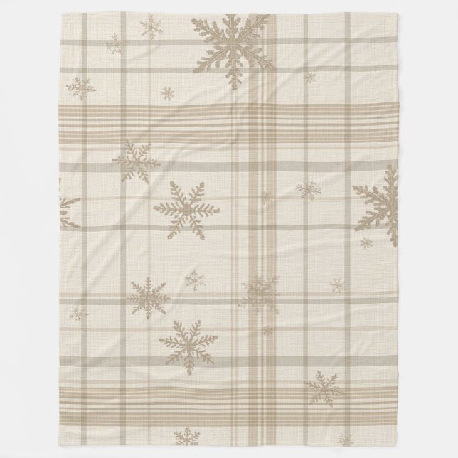 Cozy Snowflake Gingham Plaid Blanket –Warm Neutral Fleecedecke (Vorderseite)