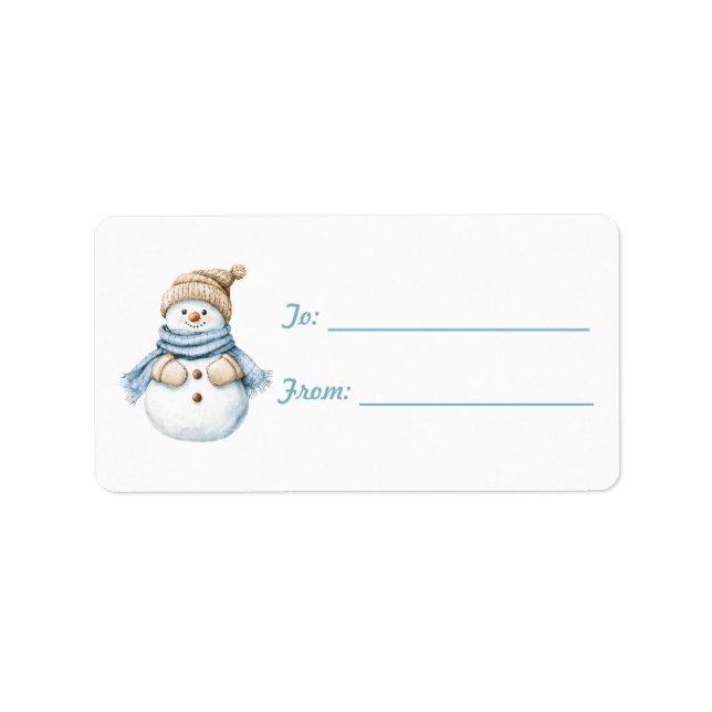 Cozy Snowman Blue Scarf Christmas Adressaufkleber (Vorne)