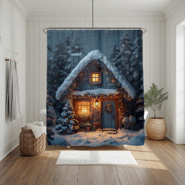 Cozy Snowy Cabin Christmas Winter Forest Duschvorhang