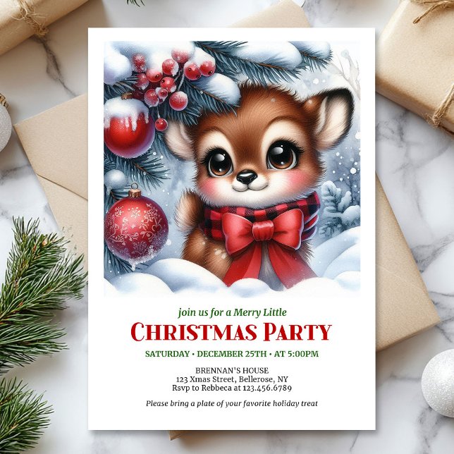 Cozy snowy forest baby deer Christmas invitation  Einladung (Cozy snowy forest baby deer Christmas invitation printable card)