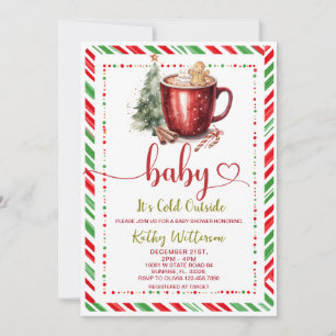 Cozy Stripe Roter Becher Weihnachten Baby Shower  Einladung