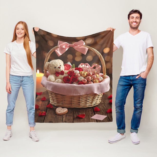 Cozy Teddy Rose Basket Romantic Valentine Fleecedecke (Beispiel)