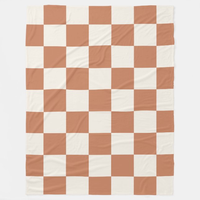 Cozy Terracotta Rust & Cream Buffalo Check Fleecedecke (Vorderseite)